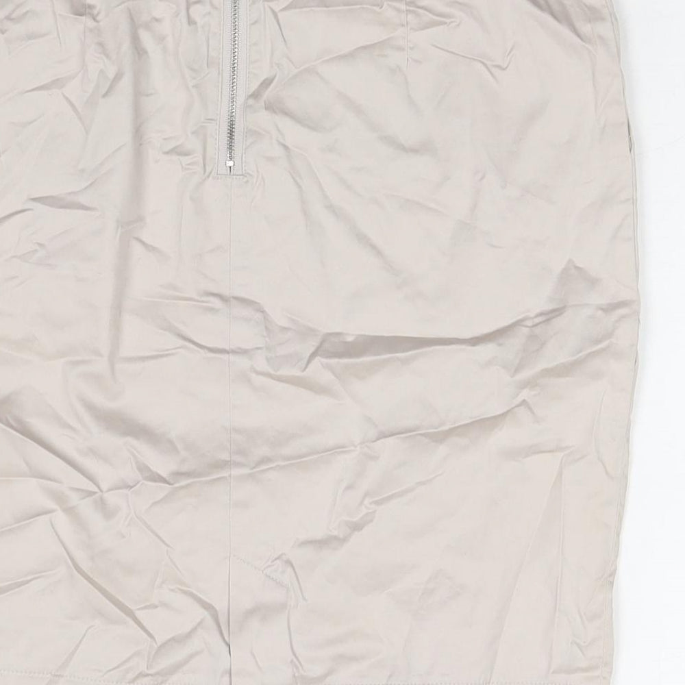 Cyrillus Womens Beige Cotton A-Line Skirt Size 10 Zip