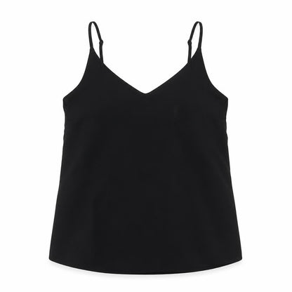 Front view of Cotton:On women’s black polyester basic tank, size XS, round neck
