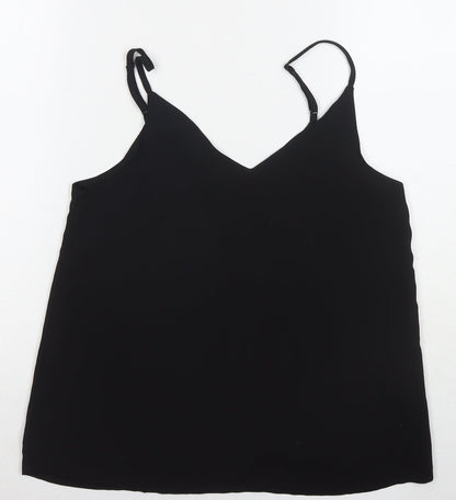 Back view of Cotton:On women’s black polyester basic tank, size XS, round neck