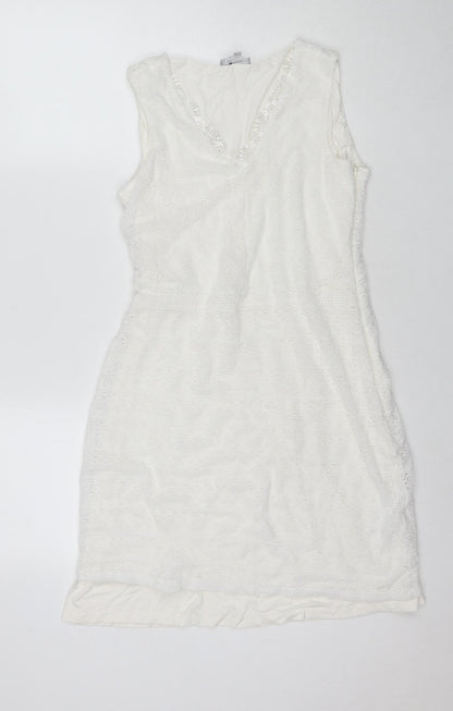 Red Herring Womens White Polyester A-Line Size 14 V-Neck Pullover
