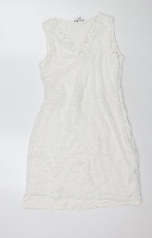 Red Herring Womens White Polyester A-Line Size 14 V-Neck Pullover