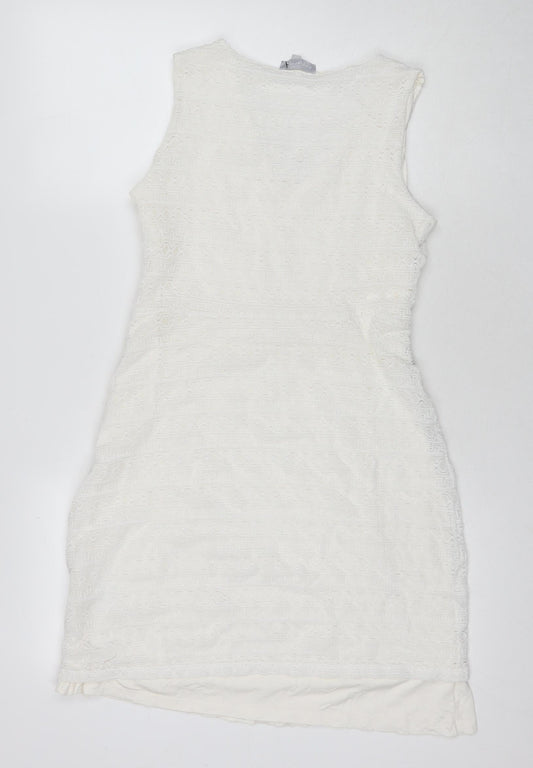 Red Herring Womens White Polyester A-Line Size 14 V-Neck Pullover