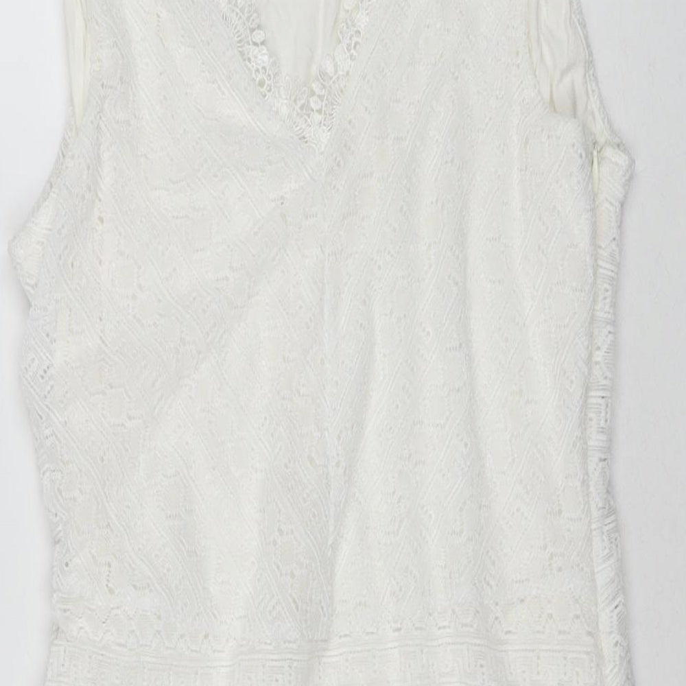 Red Herring Womens White Polyester A-Line Size 14 V-Neck Pullover