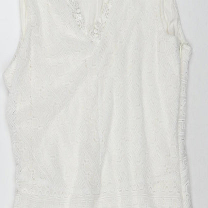 Red Herring Womens White Polyester A-Line Size 14 V-Neck Pullover