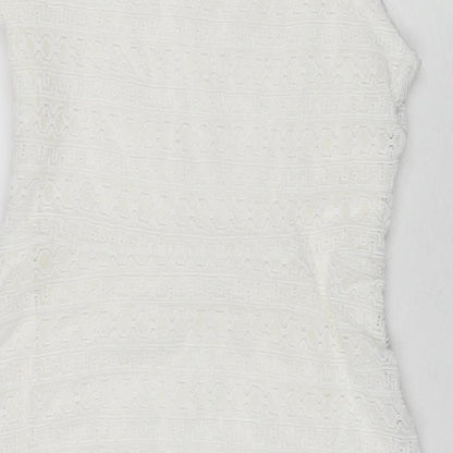 Red Herring Womens White Polyester A-Line Size 14 V-Neck Pullover