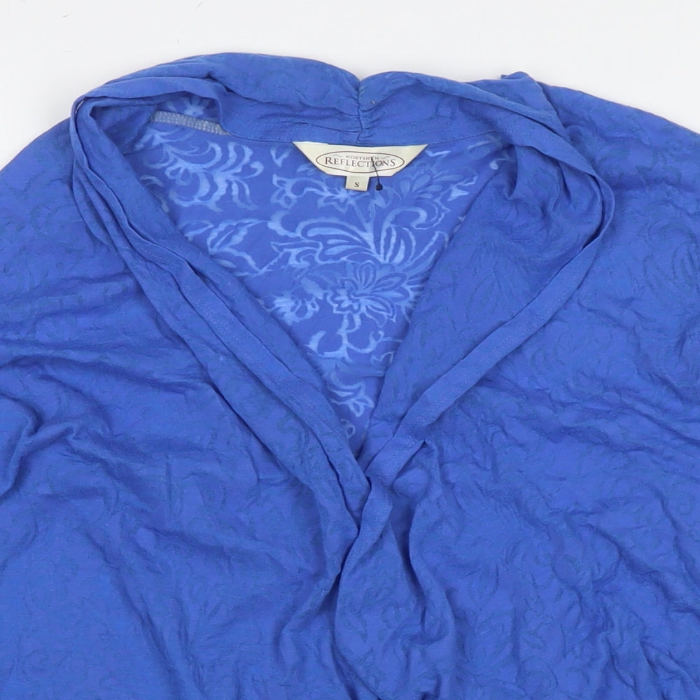 Northern Reflections Womens Blue Floral Cotton Kimono T-Shirt Size S V-Neck