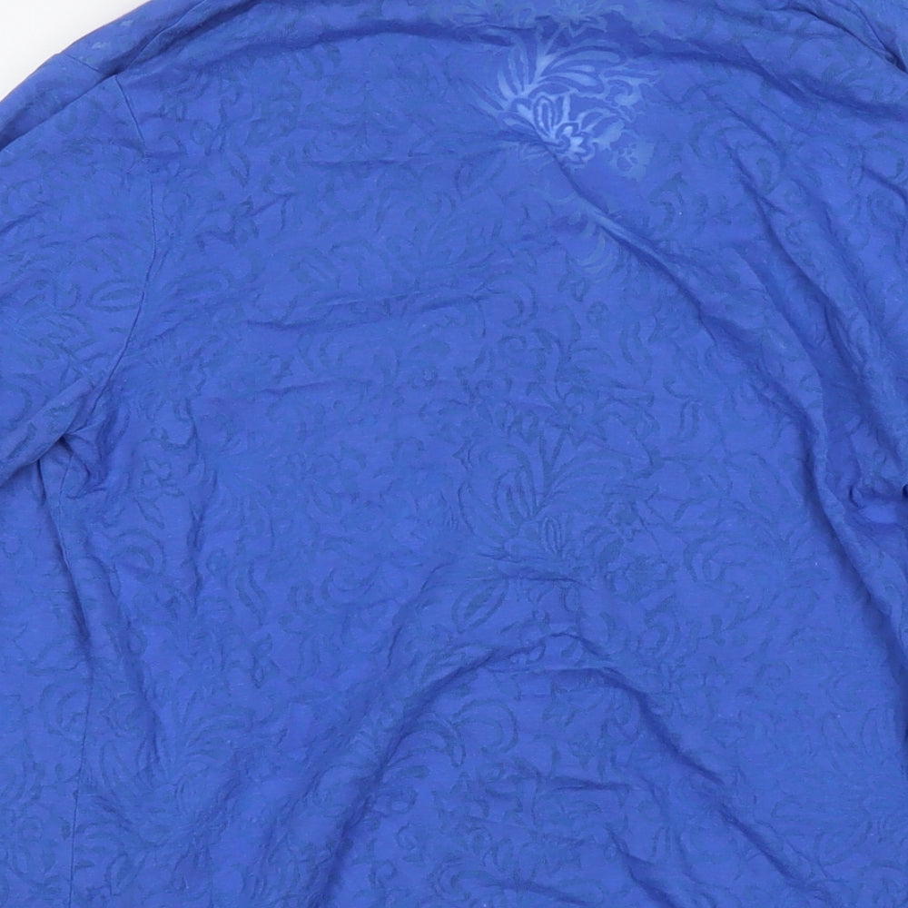 Northern Reflections Womens Blue Floral Cotton Kimono T-Shirt Size S V-Neck