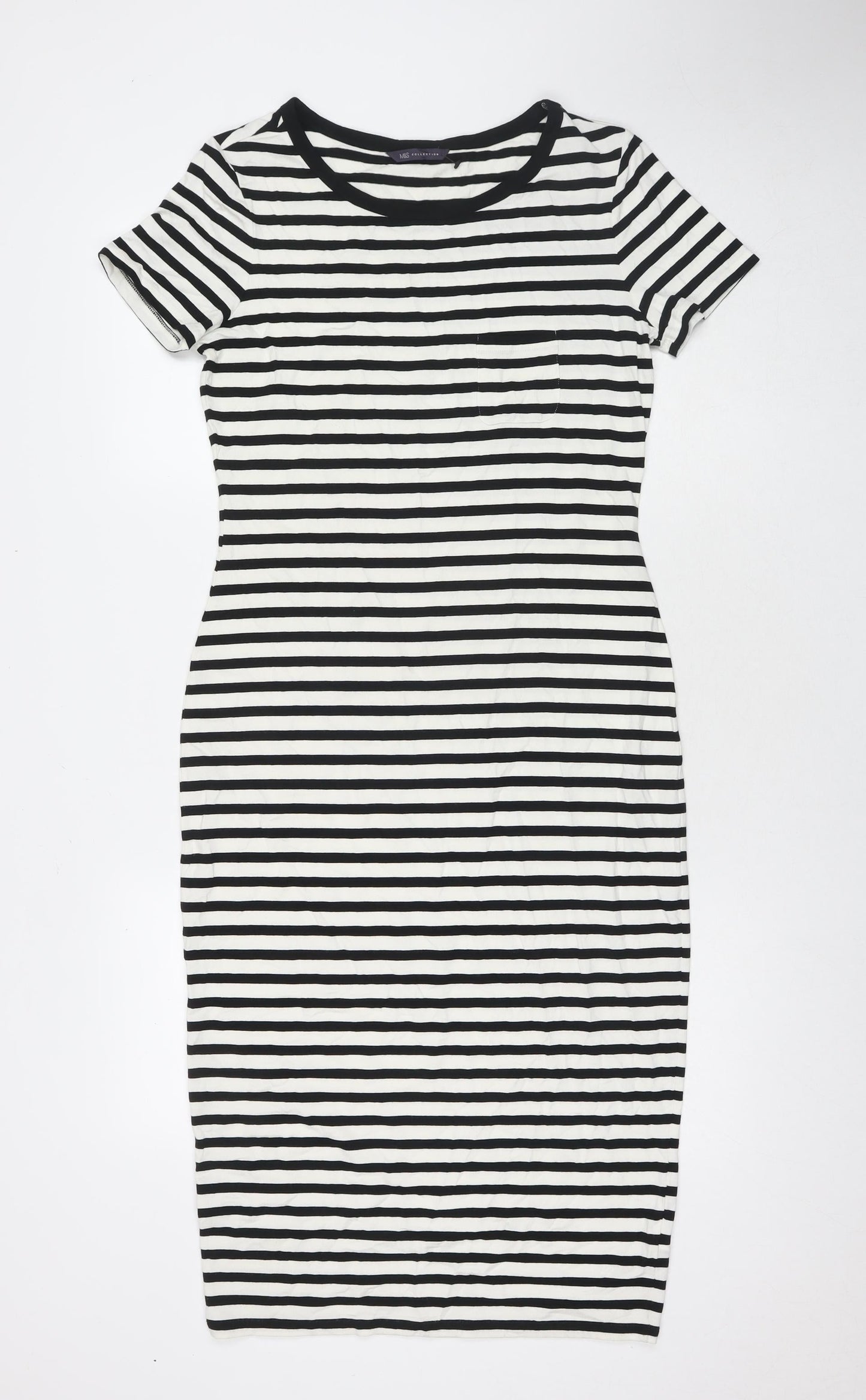 Marks and Spencer Womens White Striped Viscose Bodycon Size 10 Round Neck Pullover
