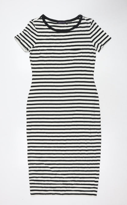 Marks and Spencer Womens White Striped Viscose Bodycon Size 10 Round Neck Pullover