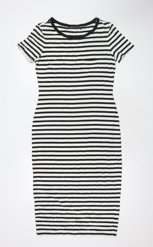 Marks and Spencer Womens White Striped Viscose Bodycon Size 10 Round Neck Pullover
