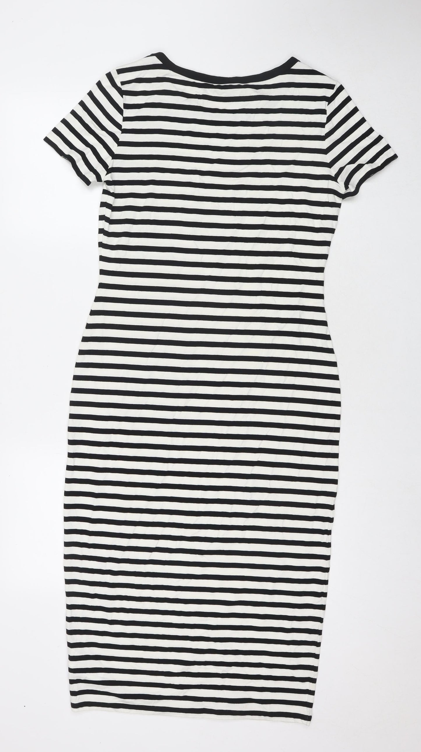 Marks and Spencer Womens White Striped Viscose Bodycon Size 10 Round Neck Pullover