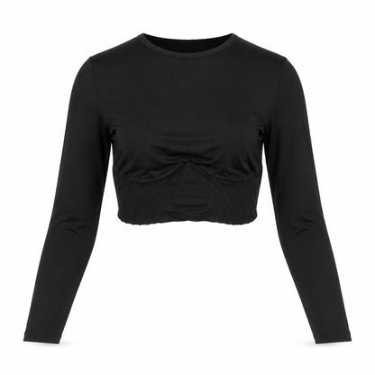 PRETTYLITTLETHING Womens Black Polyester Cropped T-Shirt Size 6 Round Neck