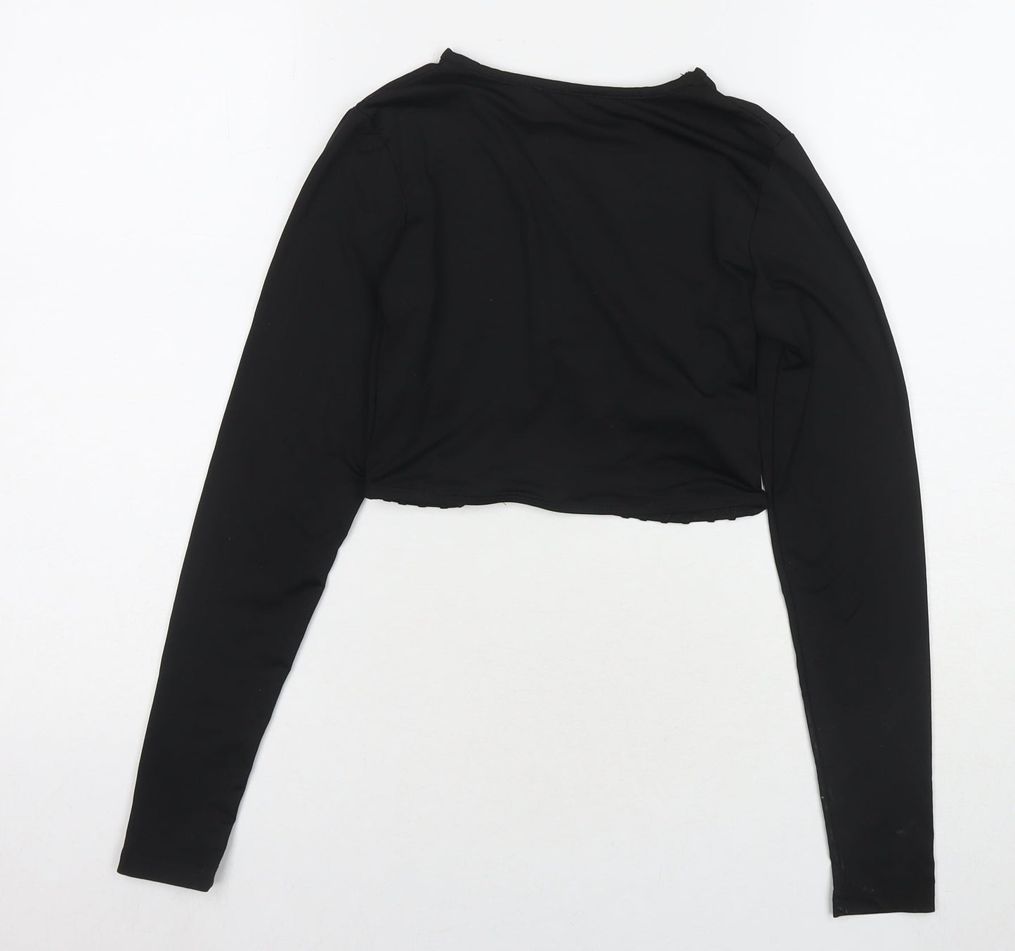 PRETTYLITTLETHING Womens Black Polyester Cropped T-Shirt Size 6 Round Neck