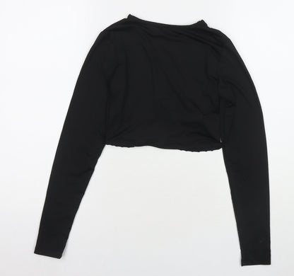 PRETTYLITTLETHING Womens Black Polyester Cropped T-Shirt Size 6 Round Neck
