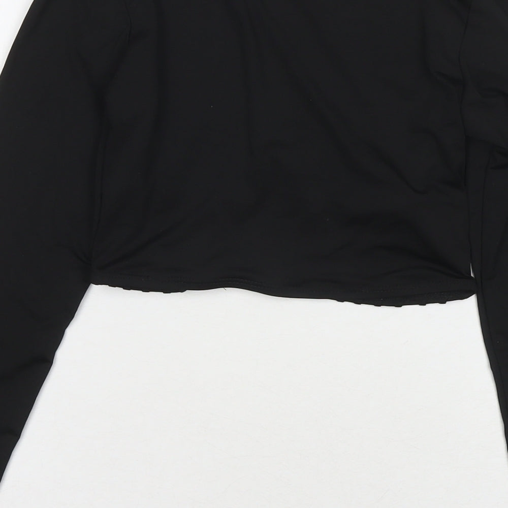 PRETTYLITTLETHING Womens Black Polyester Cropped T-Shirt Size 6 Round Neck