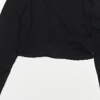 PRETTYLITTLETHING Womens Black Polyester Cropped T-Shirt Size 6 Round Neck