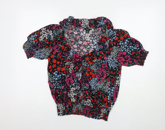 M&Co Womens Multicoloured Floral Viscose Basic Blouse Size 10 V-Neck