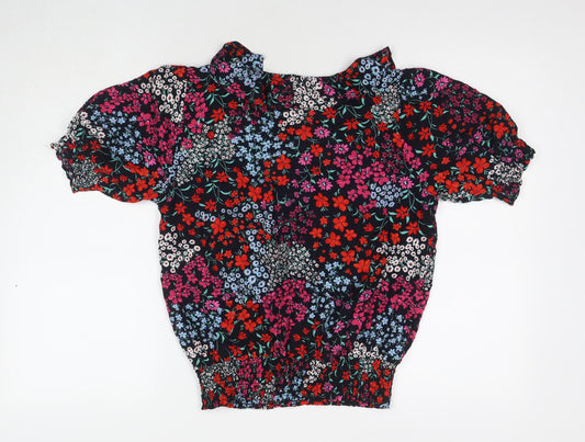M&Co Womens Multicoloured Floral Viscose Basic Blouse Size 10 V-Neck