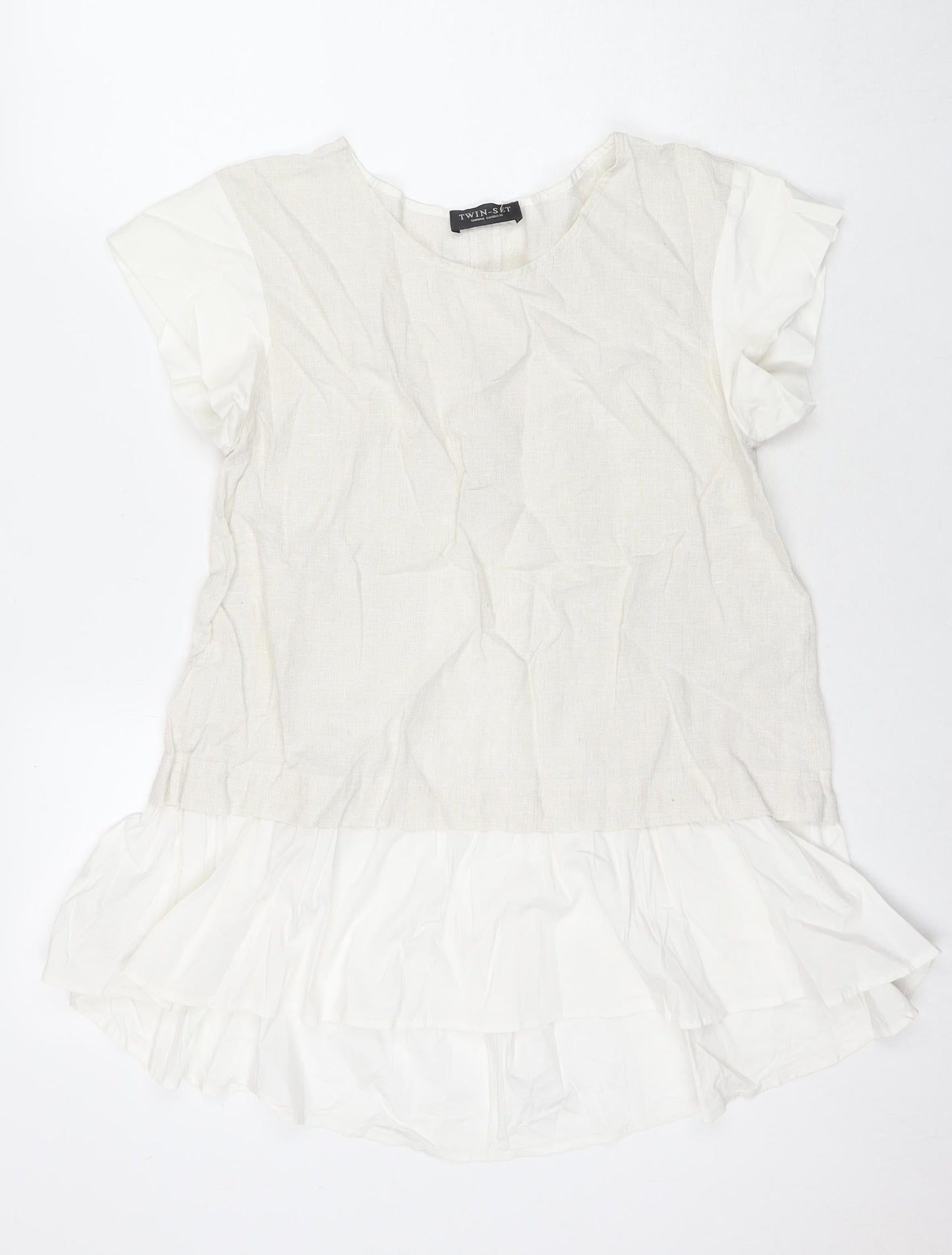 wh Womens White Cotton Basic Blouse Size XS V-Neck