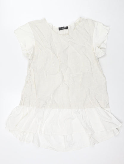 wh Womens White Cotton Basic Blouse Size XS V-Neck
