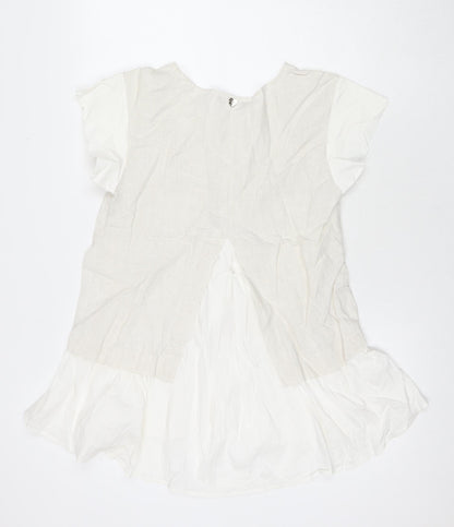 wh Womens White Cotton Basic Blouse Size XS V-Neck