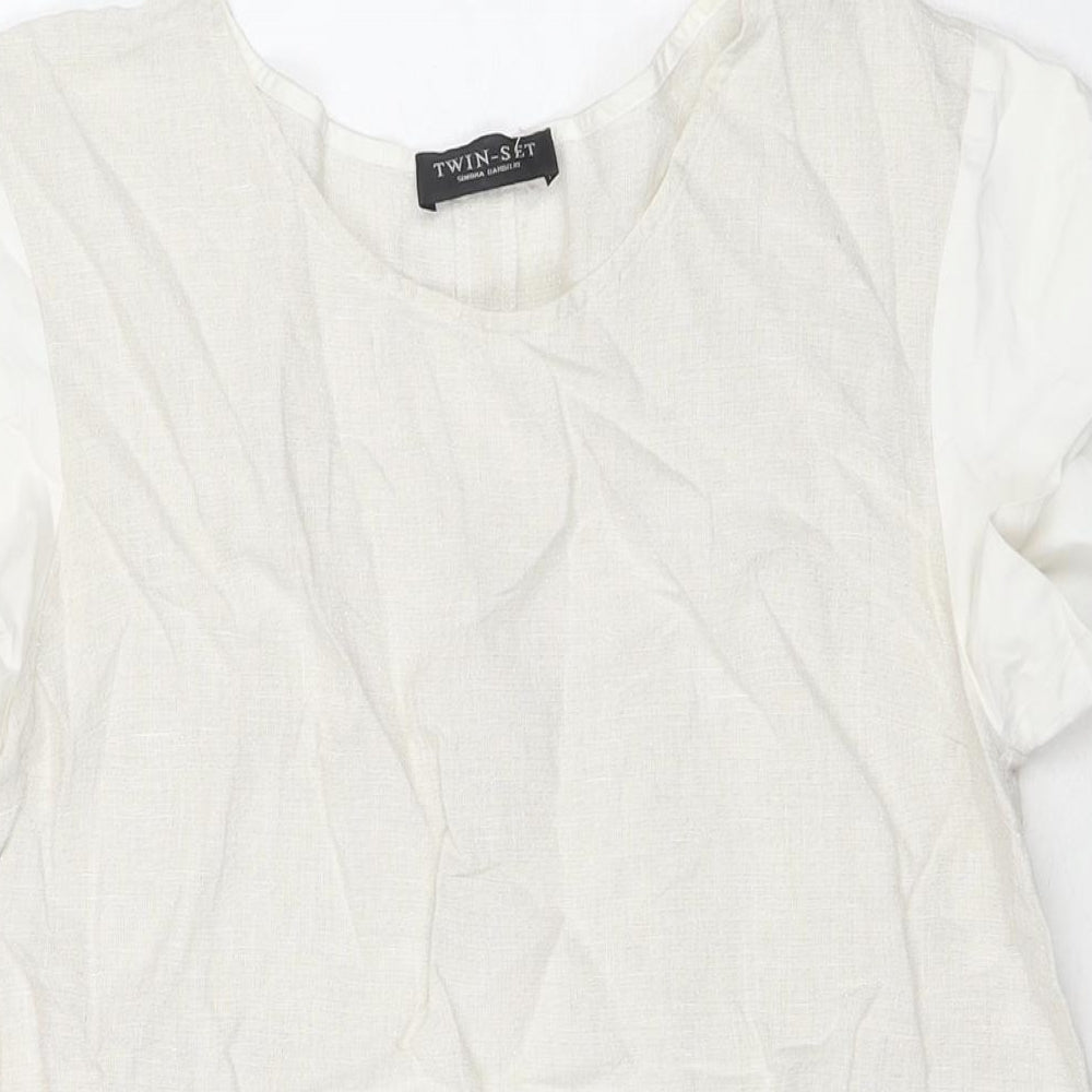 wh Womens White Cotton Basic Blouse Size XS V-Neck