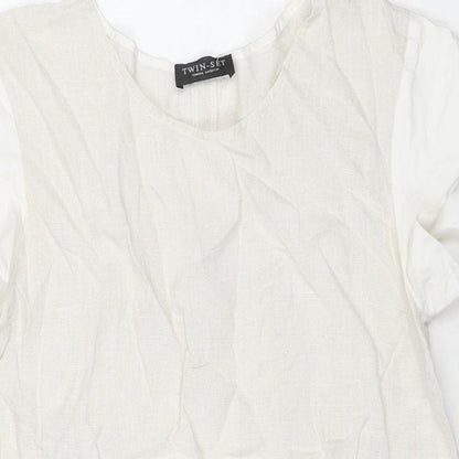 wh Womens White Cotton Basic Blouse Size XS V-Neck