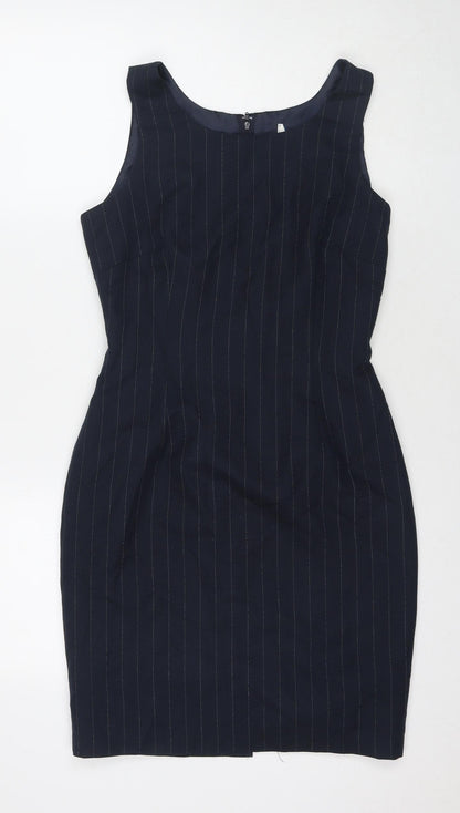 Dorothy Perkins Womens Blue Striped Viscose A-Line Size 10 Round Neck Zip