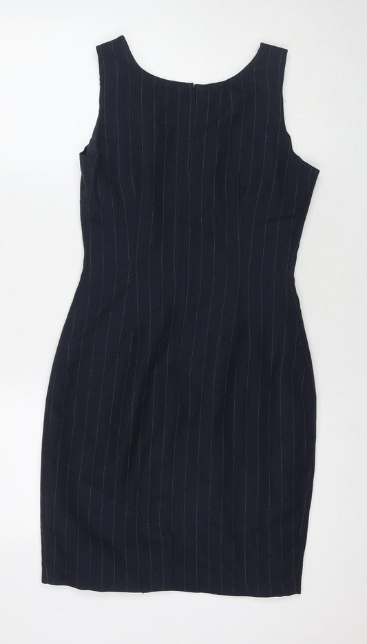 Dorothy Perkins Womens Blue Striped Viscose A-Line Size 10 Round Neck Zip