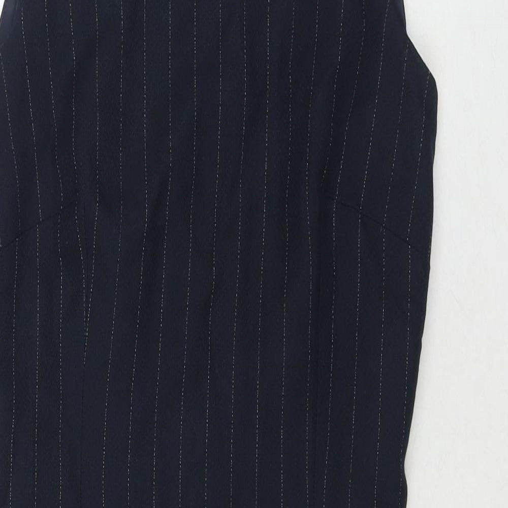 Dorothy Perkins Womens Blue Striped Viscose A-Line Size 10 Round Neck Zip