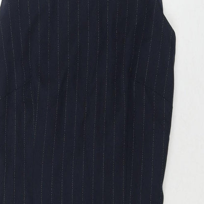 Dorothy Perkins Womens Blue Striped Viscose A-Line Size 10 Round Neck Zip