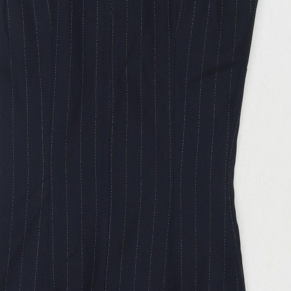 Dorothy Perkins Womens Blue Striped Viscose A-Line Size 10 Round Neck Zip