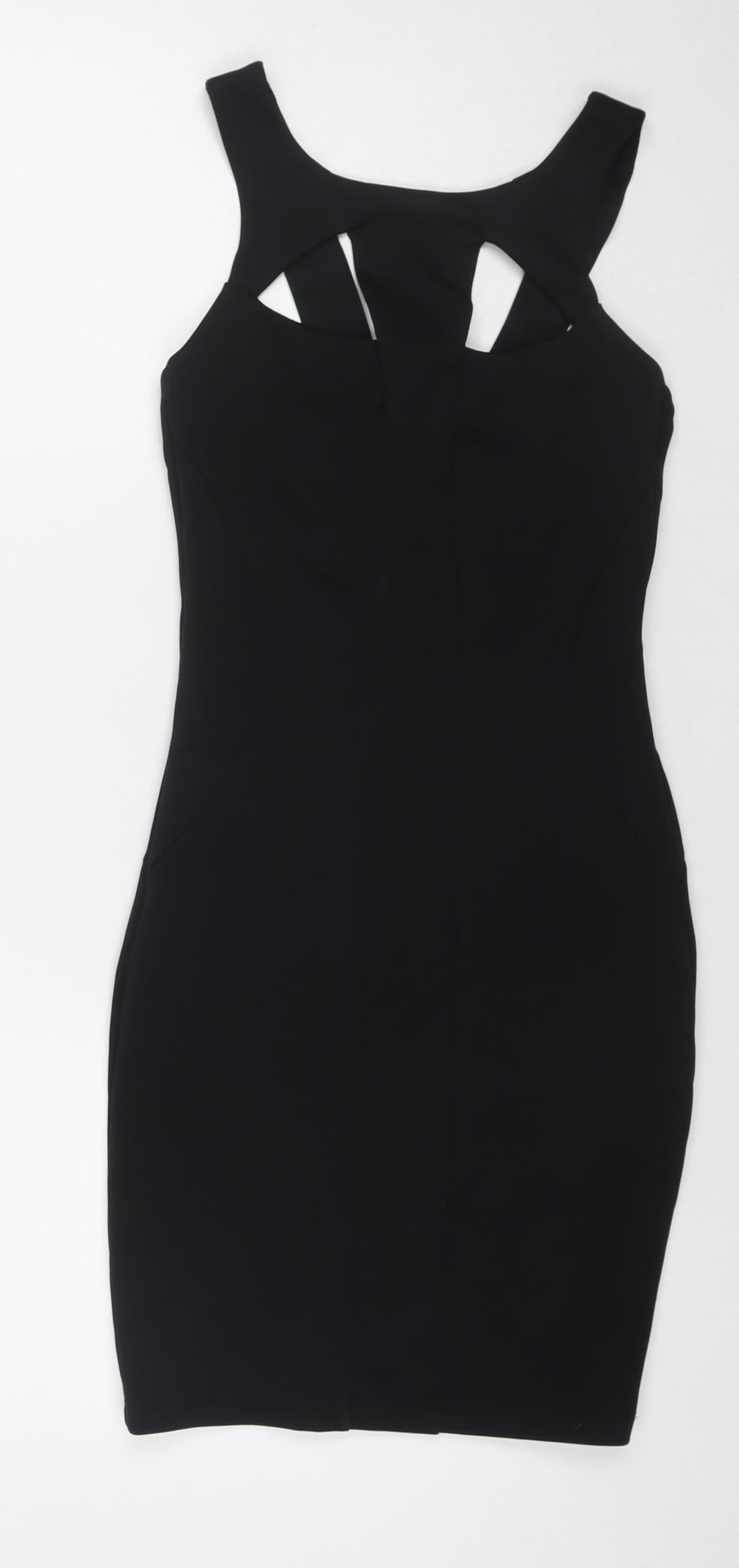Miss Selfridge Womens Black Polyester Bodycon Size 8 Round Neck Pullover
