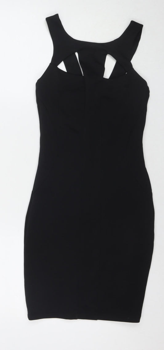 Miss Selfridge Womens Black Polyester Bodycon Size 8 Round Neck Pullover