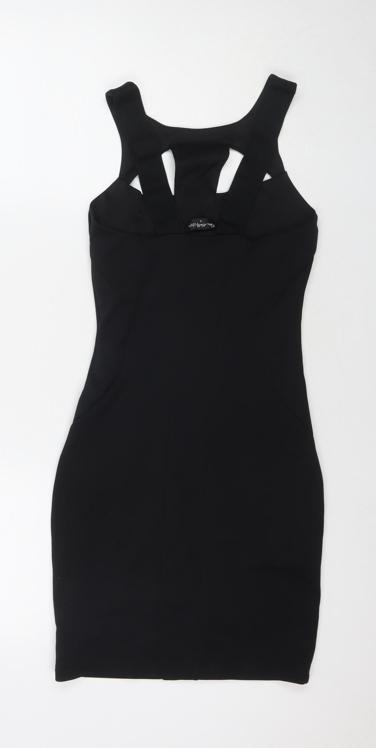 Miss Selfridge Womens Black Polyester Bodycon Size 8 Round Neck Pullover