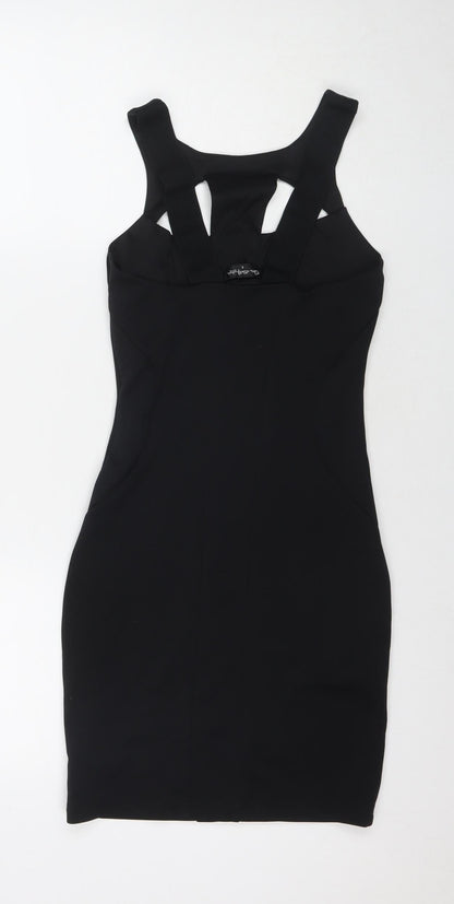 Miss Selfridge Womens Black Polyester Bodycon Size 8 Round Neck Pullover