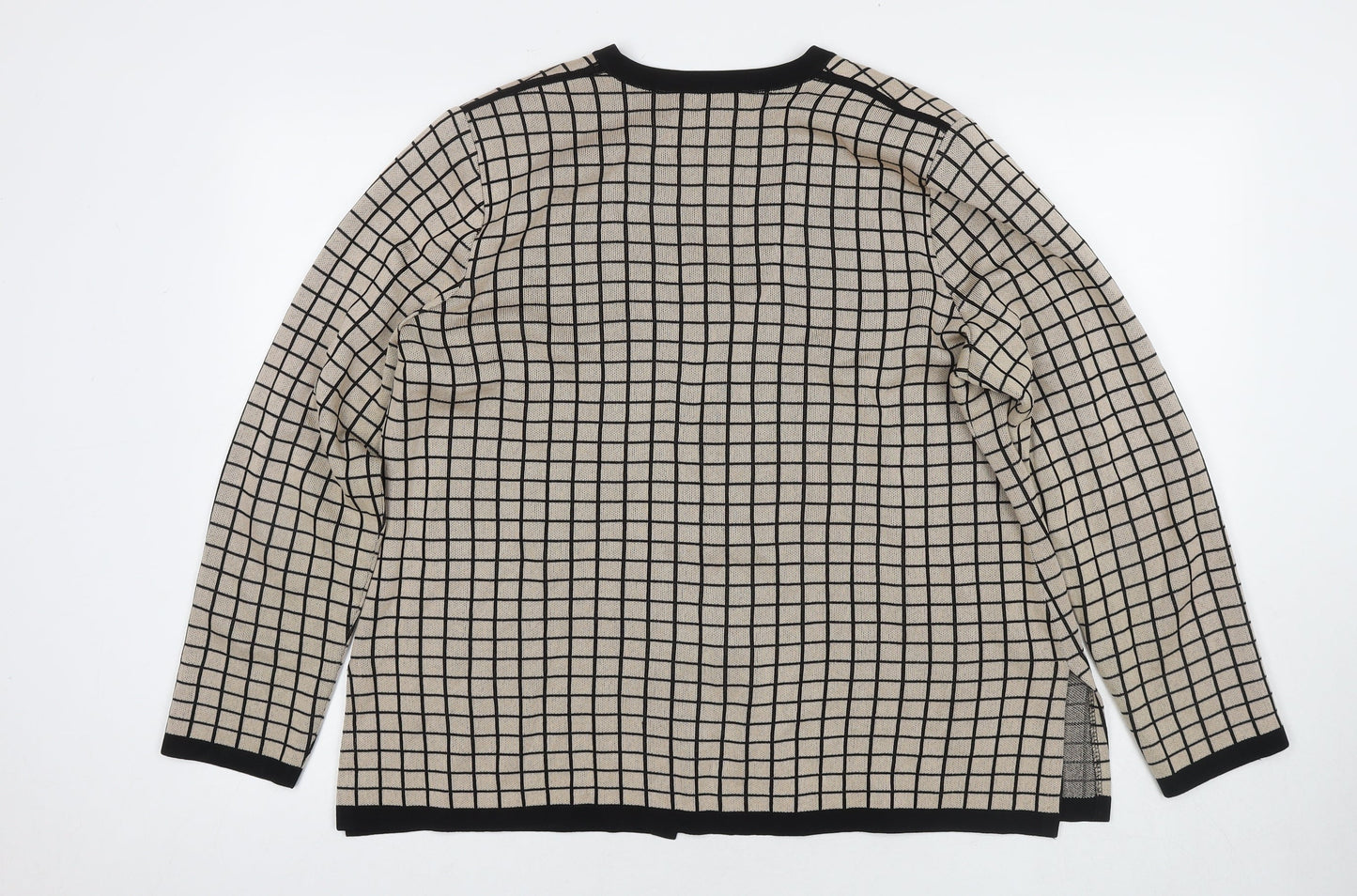 Missook Womens Brown V-Neck Check Acrylic Cardigan Jumper Size XL