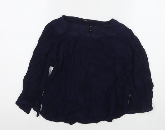 M&Co Womens Blue Viscose Basic Blouse Size 12 Round Neck