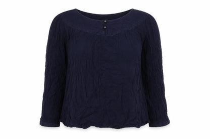 M&Co Womens Blue Viscose Basic Blouse Size 12 Round Neck