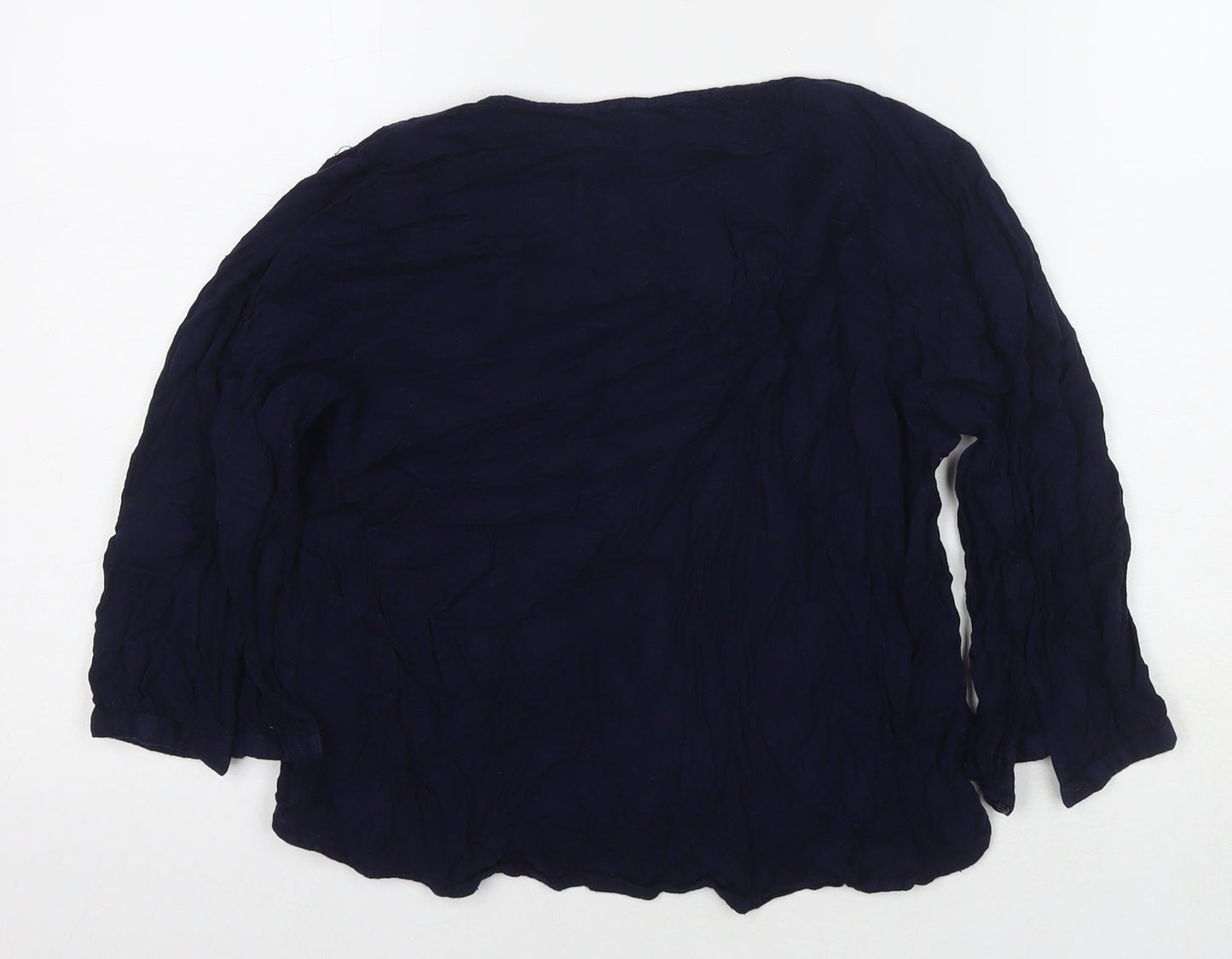 M&Co Womens Blue Viscose Basic Blouse Size 12 Round Neck