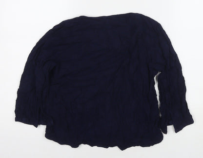 M&Co Womens Blue Viscose Basic Blouse Size 12 Round Neck