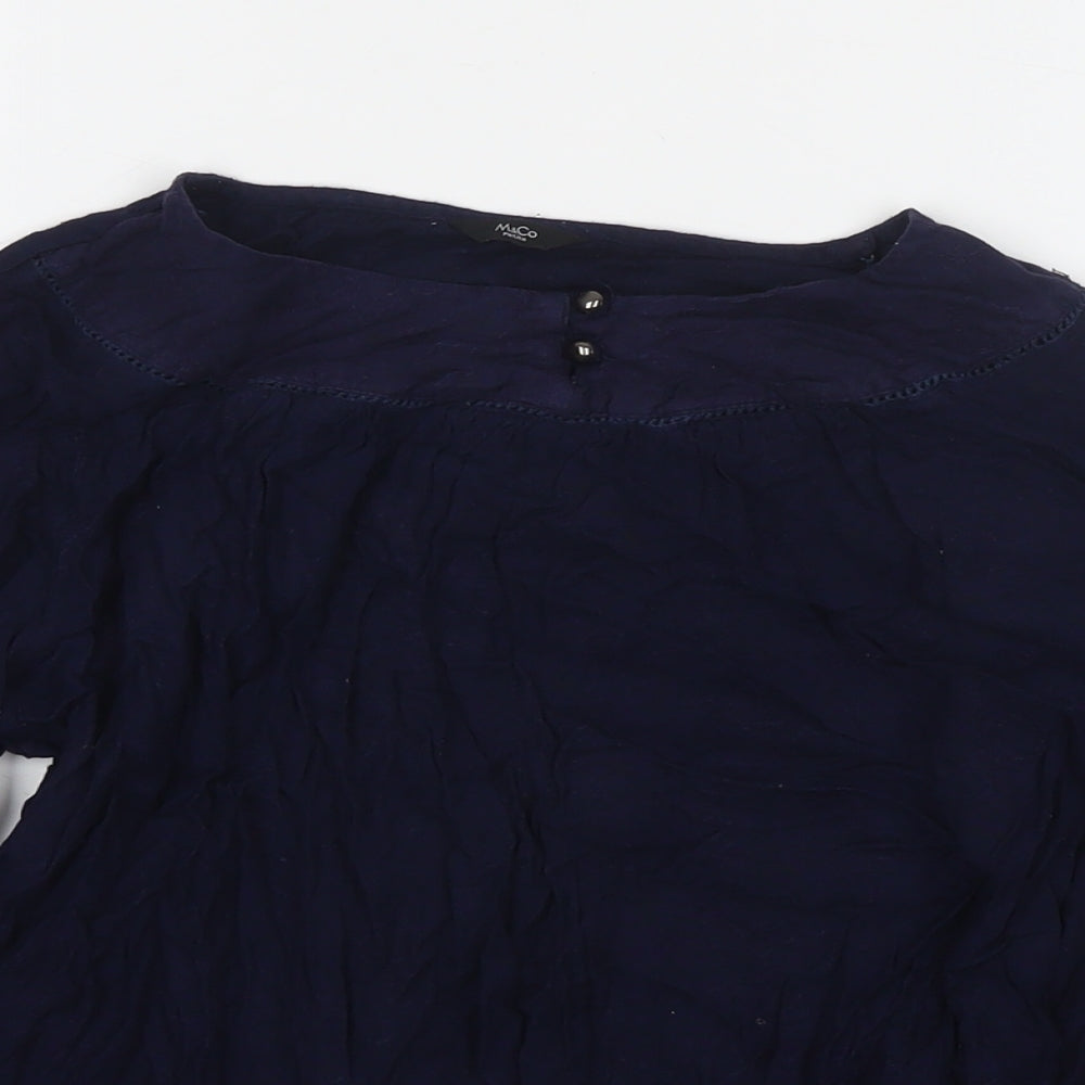 M&Co Womens Blue Viscose Basic Blouse Size 12 Round Neck