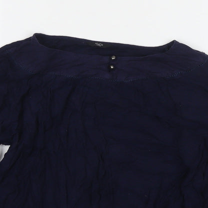 M&Co Womens Blue Viscose Basic Blouse Size 12 Round Neck