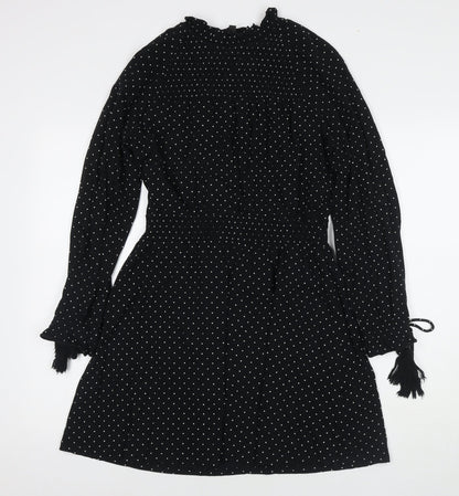 Topshop Womens Black Polka Dot Cotton Fit & Flare Size 10 Round Neck Pullover