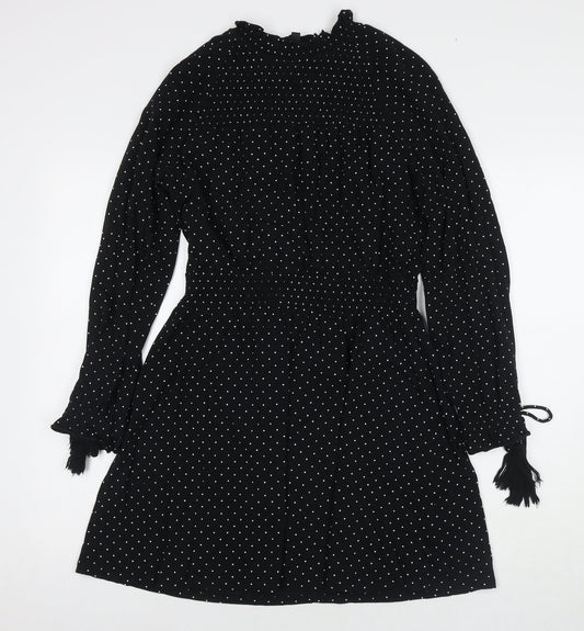 Topshop Womens Black Polka Dot Cotton Fit & Flare Size 10 Round Neck Pullover