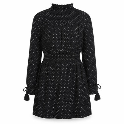 Topshop Womens Black Polka Dot Cotton Fit & Flare Size 10 Round Neck Pullover