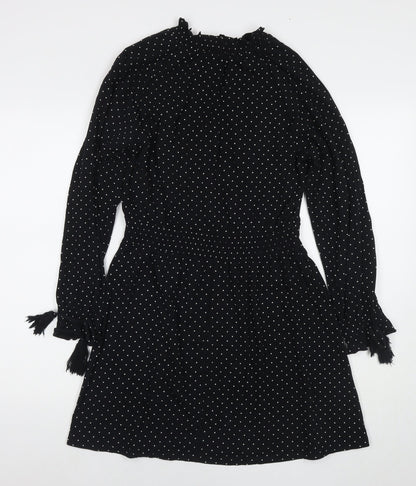 Topshop Womens Black Polka Dot Cotton Fit & Flare Size 10 Round Neck Pullover