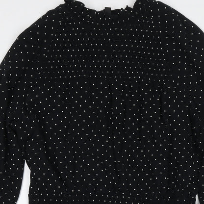 Topshop Womens Black Polka Dot Cotton Fit & Flare Size 10 Round Neck Pullover
