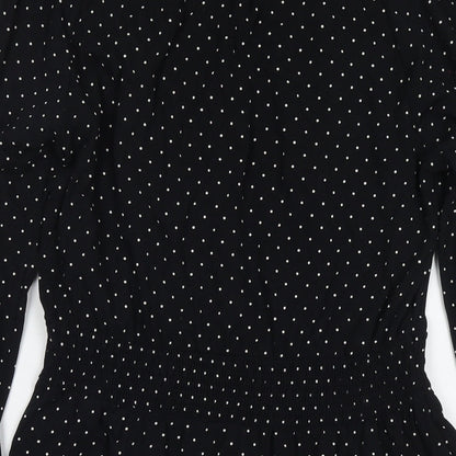 Topshop Womens Black Polka Dot Cotton Fit & Flare Size 10 Round Neck Pullover