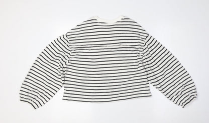 Marks and Spencer Girls White Crew Neck Striped Cotton Pullover Jumper Size 12-13 Years